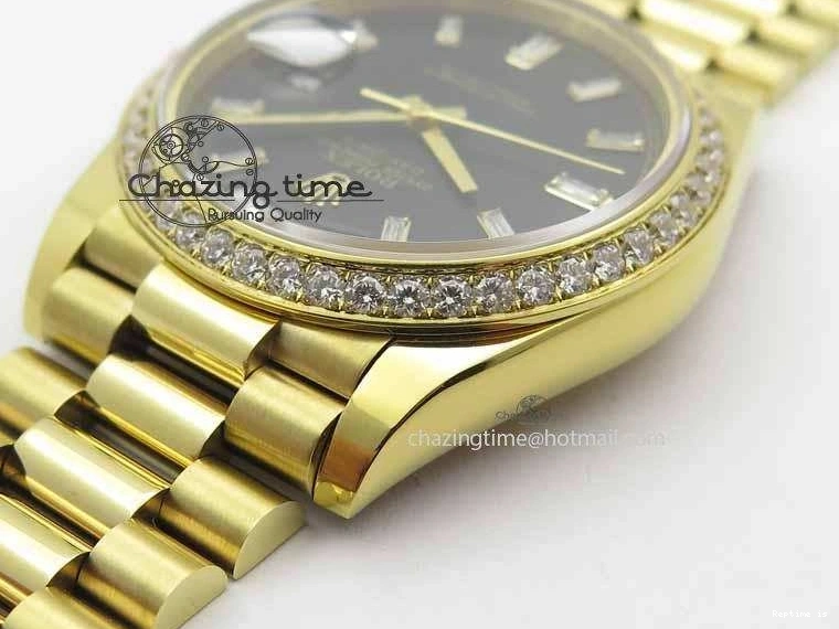 0106 Day Date 40mm YG BP Maker Best Edition Black Dial Diamond Bezel On YG Bracelet A Soft 3681